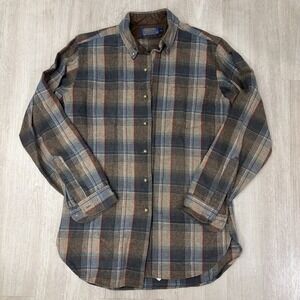 Pendleton Virgin Wool M Long Mens Long Sleeve Plaid Flannel Button Up Vtg‎